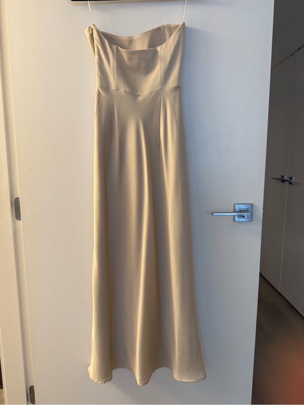 Park & Fifth Brodie Strapless Satin Slip Dress in Champagne Gold - Picture 4 of 5
